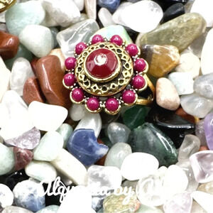 Ruby red jeweled tone Victorian gold antique style ring/Bollywood